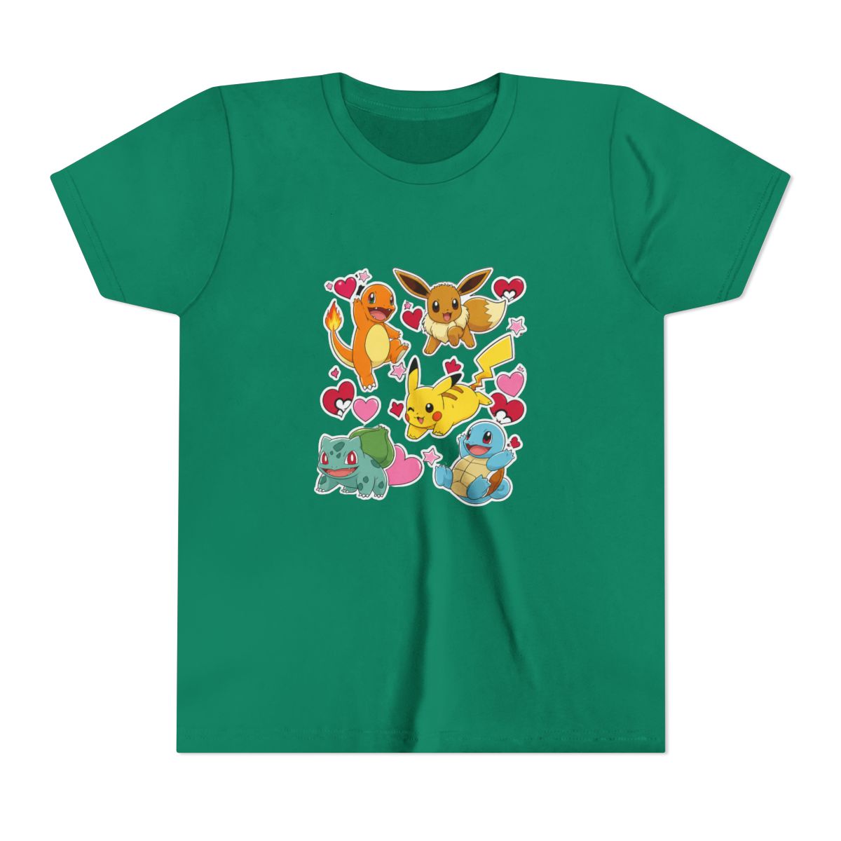 Pok mon Eevee Pikachu Charmander Squirtle Bulbasau Kids T Shirt - alternate angle 2, merchandise